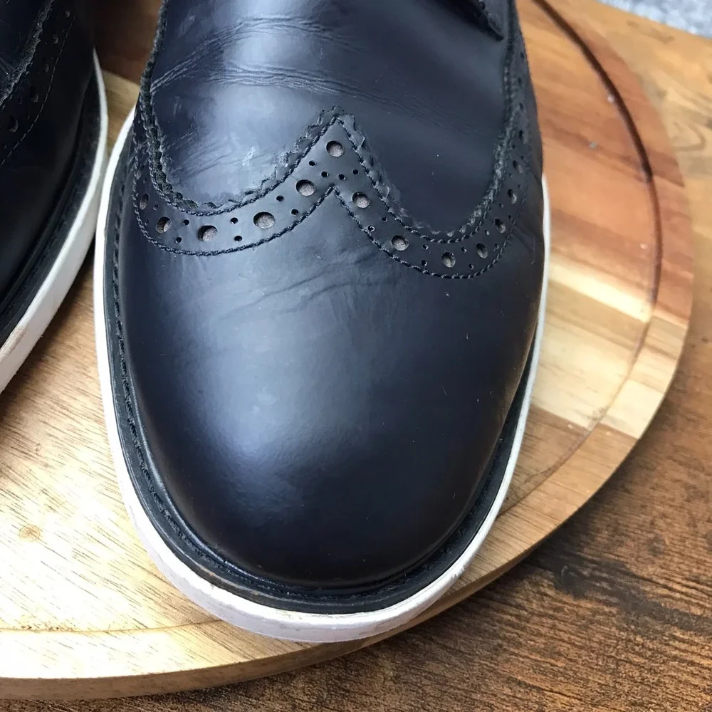 Cole Haan Grand Evolution Shortwing Oxford Mens 13M Navy Leather Derby Shoes